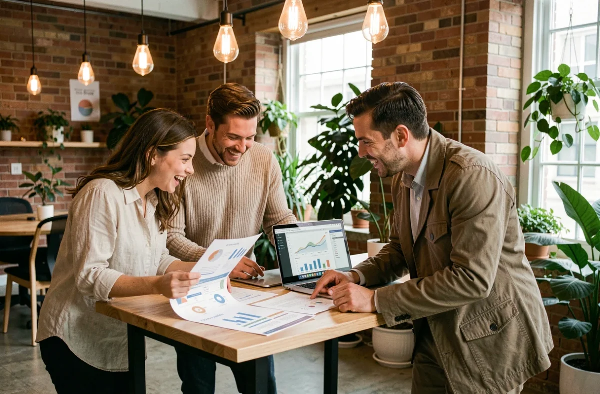 Équipe de professionnels discutant des tendances et actualités du monde des affaires dans un espace de co-working