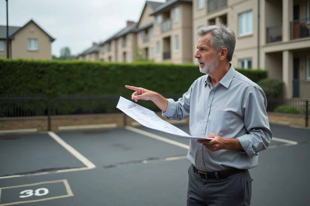 Expert immobilier évaluant le prix d'une place de parking en copropriété en plein air