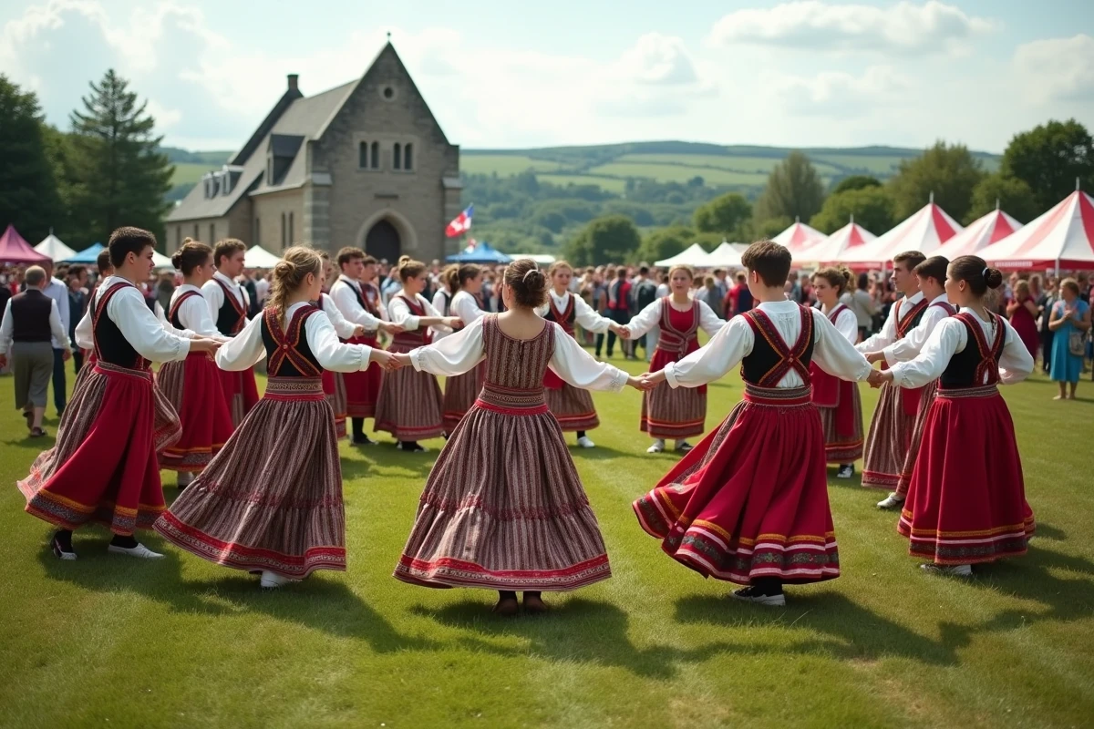 Groupe de danseurs bretons en costumes lors d